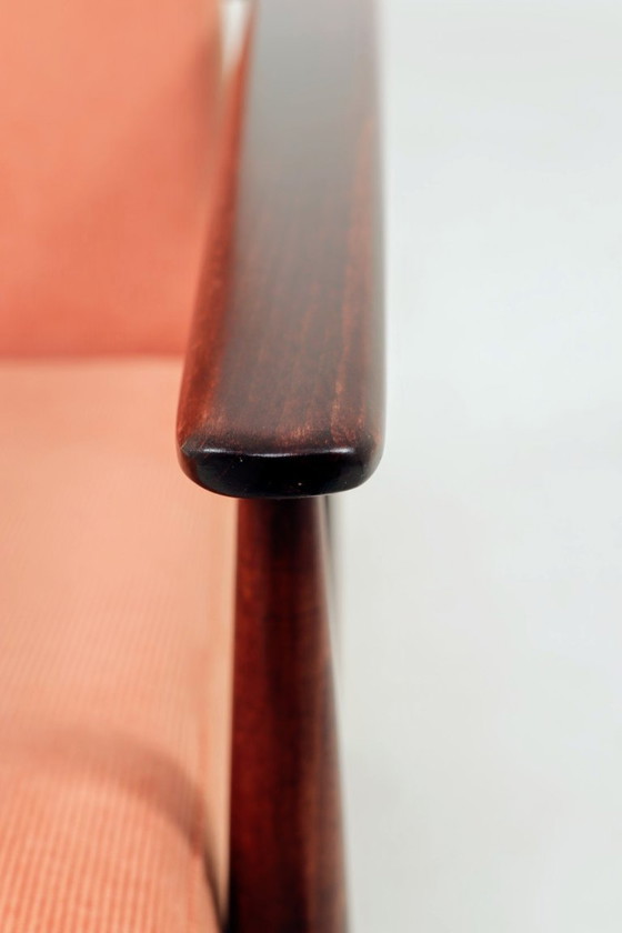 Image 1 of Poltrona in velluto a coste rosso corallo in stile moderno di metà secolo, disegnata da H.Lis.