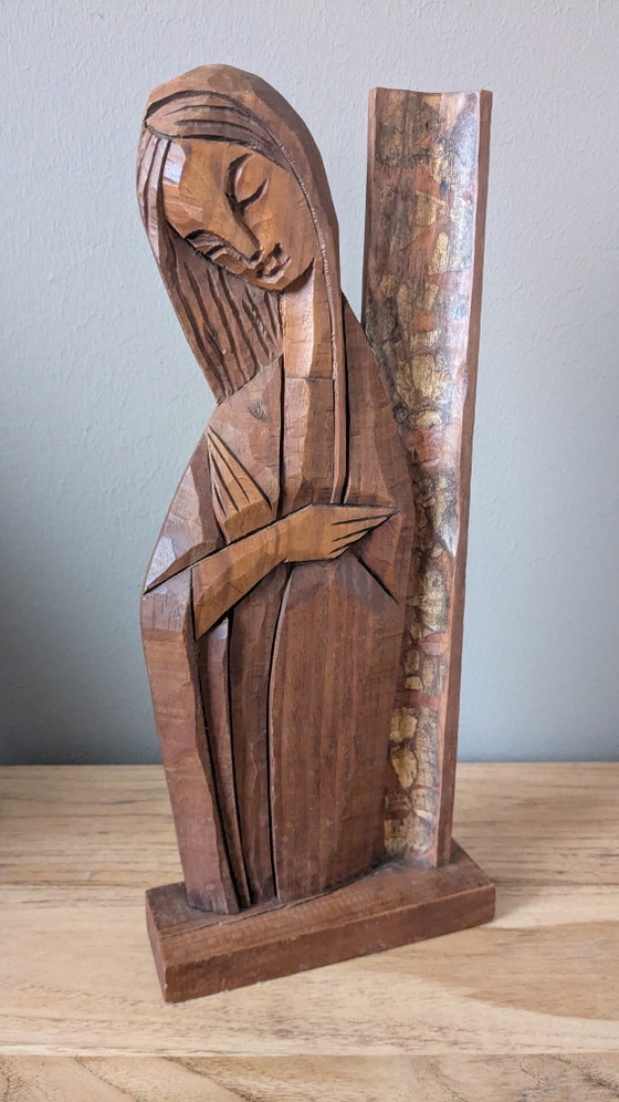 Image 1 of Handgeschnitzte Holzmadonne im Art-Deco-Stil