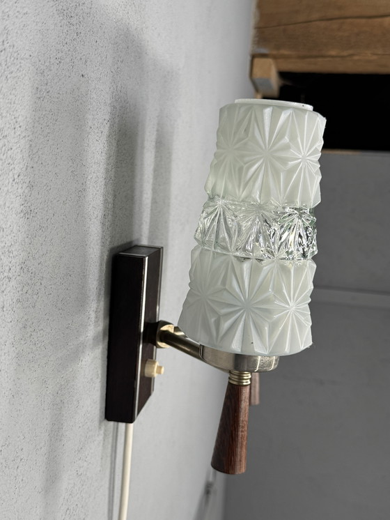 Image 1 of Vintage Wall Lamp 1950s-60s - Glass & Wood Design Classic
