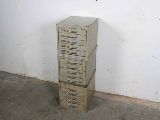 Set di 3 moduli organizer per cassettiera in metallo vintage
