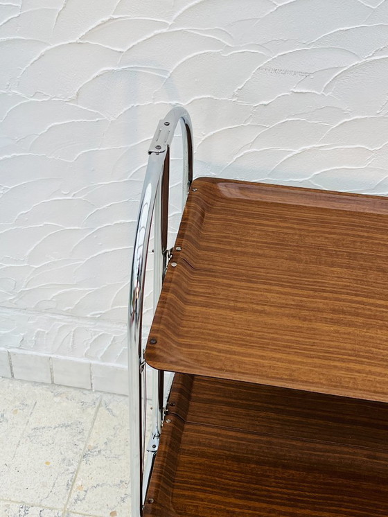 Image 1 of Carrello di servizio pieghevole vintage in cromo e laminato