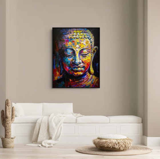 Image 1 of Unique hand-painted Buddha painting “Eternal Calm” – Seksak Jaichumchen – 80×100 cm