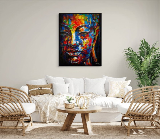 Image 1 of Unique hand-painted Buddha painting “Awakening” – Seksak Jaichumchen – 80×100 cm