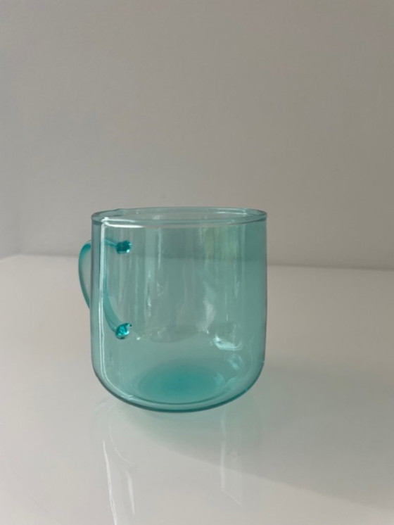 Image 1 of Ensemble de 5 tasses en verre turquoise soufflé à la bouche