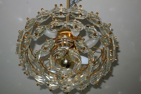Image 1 of Kinkeldey Kronleuchter aus vergoldetem Messing und facettiertem Glas, 1960er Jahre