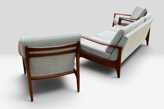 Canapé vintage en teck Eugen Schmidt Soloform et 2 fauteuils – Sofas, Bois, Textile (photo 12 of 13)