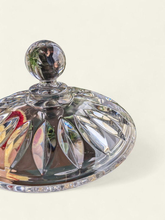 Image 1 of Rare Mid - Century candy jar made of crystal glass with diamond cut | 60s | Vintage glass jar with lid