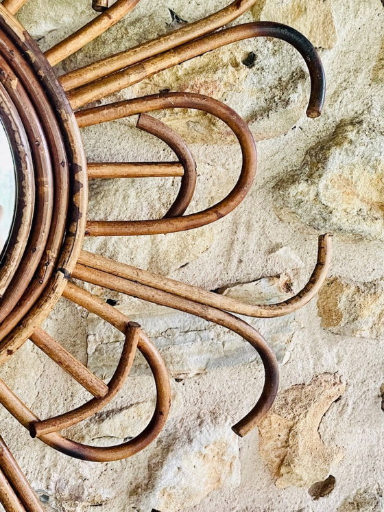 Image 1 of Specchio da parete in rattan e bambù, metà secolo, anni '60