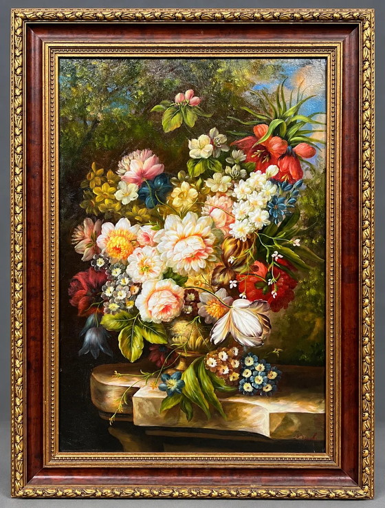 Signiertes Stillleben mit Blumen., Gemälde & Zeichnungen, Leinwand, Mid Century Modern (Foto 11 von 11)