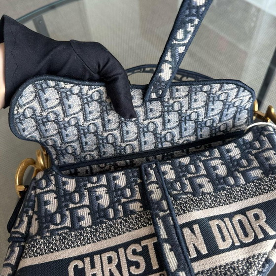 Image 1 of DIOR SADDLE MEDIUM - OBLIQUE CANVAS MONOGRAM DARK BLUE GOLD HARDWARE