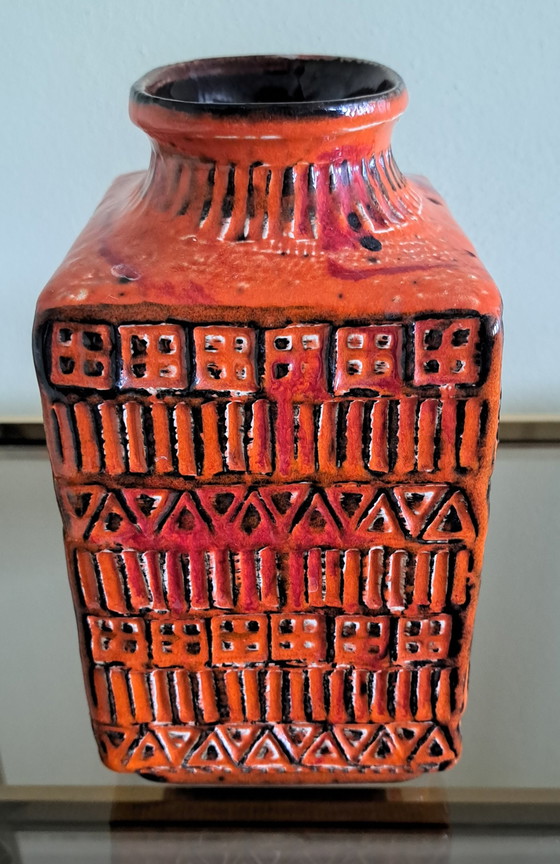 Image 1 of Vintage vase BAY ceramic red orange rectangle