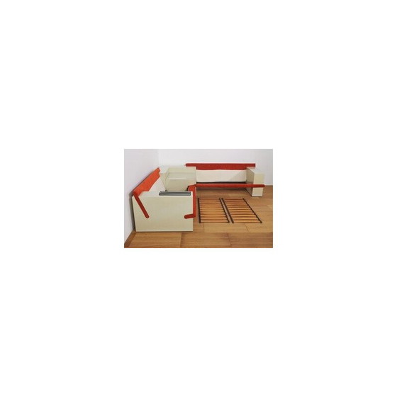 Image 1 of Vintage white lacquered modular living room set with orange fabric