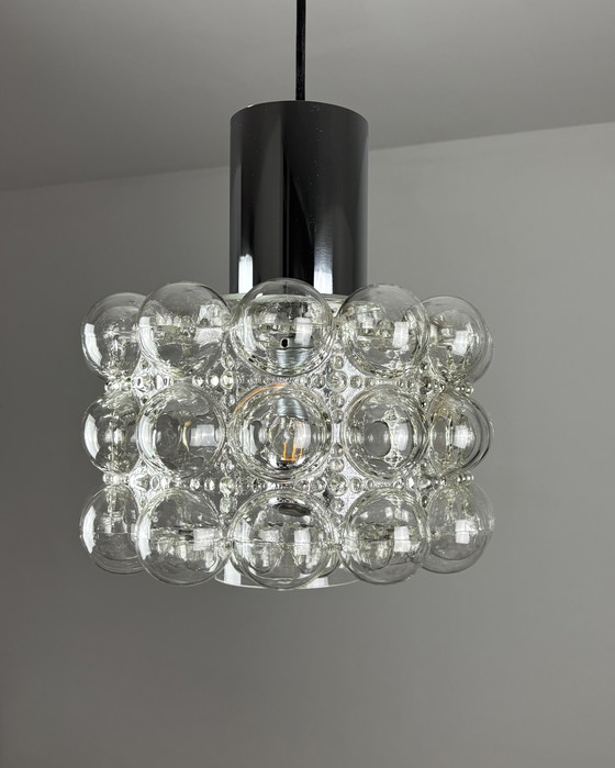 Image 1 of Années 1960, Helena Tynell pour Limburg, Lampe vintage du milieu du siècle, Verre à bulles, Suspension, Allemagne, Minimalisme, 