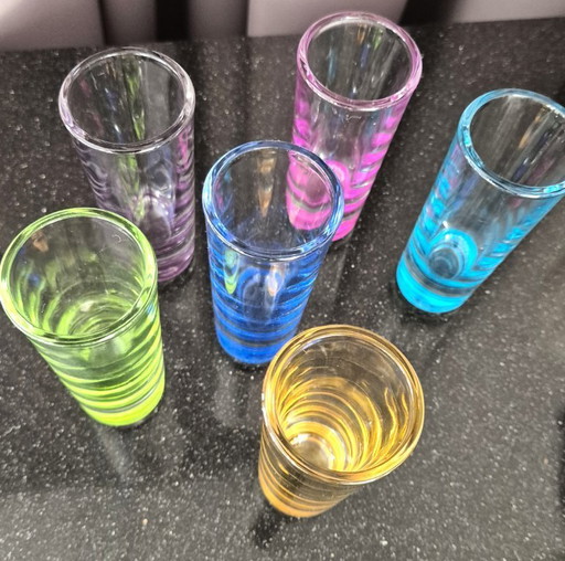 Set vintage di 6 bicchierini da shot Crisa Libbey - colorati