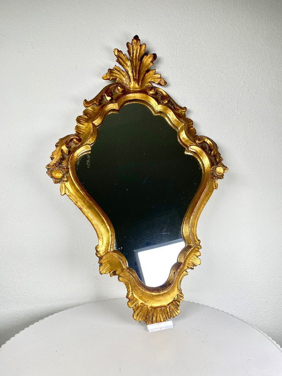 Image 1 of Antique Baroque / Rococo Style Gilded Mirror – 51 x 32 cm Ornate Wall Mirror - Hollywood Regency Golden Decorative Old Mirrors