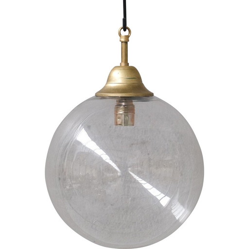 Vintage pendant lamps in clear glass and brass, Italy 1980