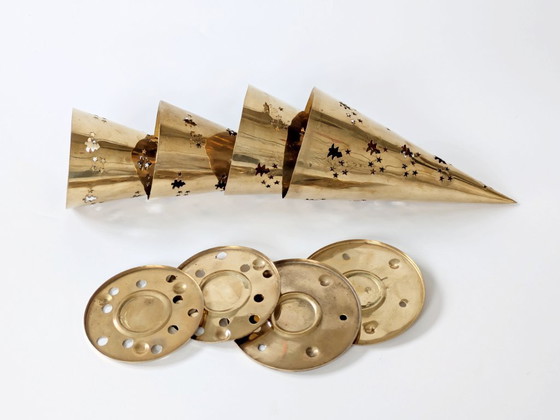 Image 1 of 4 faroles de latón para velas de árbol de Navidad | Decoración navideña de mediados de siglo