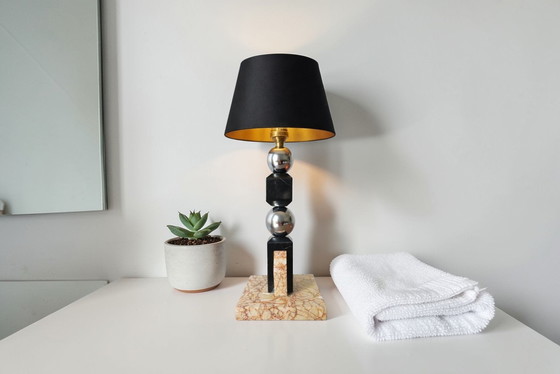 Image 1 of Sculpturale lamp van marmer en chroom - modernistische art-decostijl