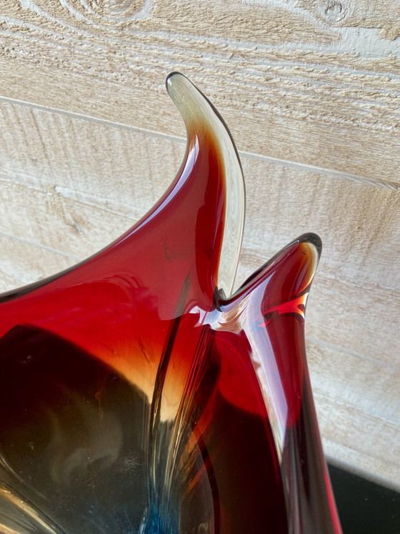 Image 1 of Grande vaso vintage in vetro di Murano Sommerso, nei colori rosso e blu cobalto, Italia, anni '60.