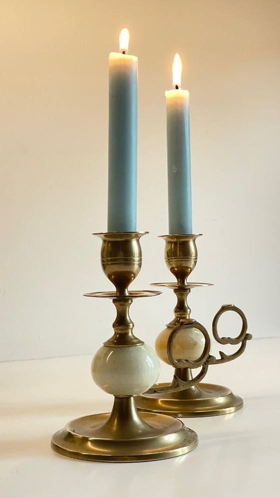 Image 1 of Candelieri vintage in onice, marmo e ottone
