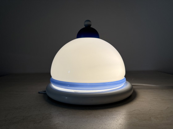 Image 1 of Applique vintage in vetro bianco e blu, anni '70