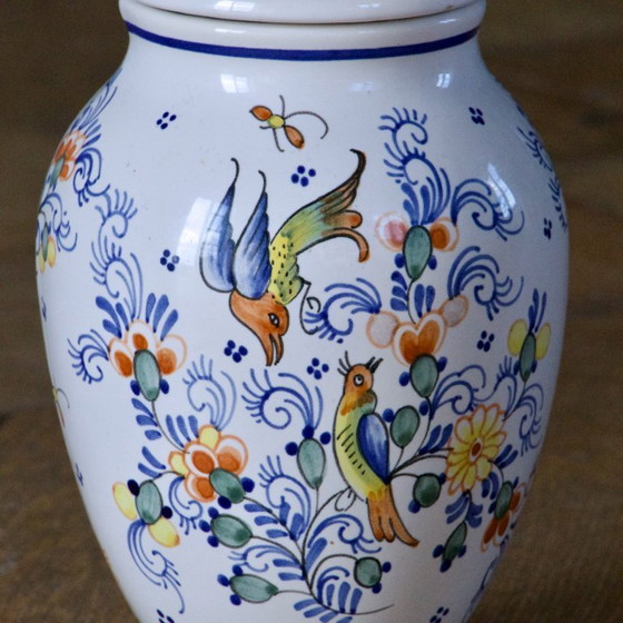 Image 1 of Large covered vase in hand-painted Moustiers earthenware