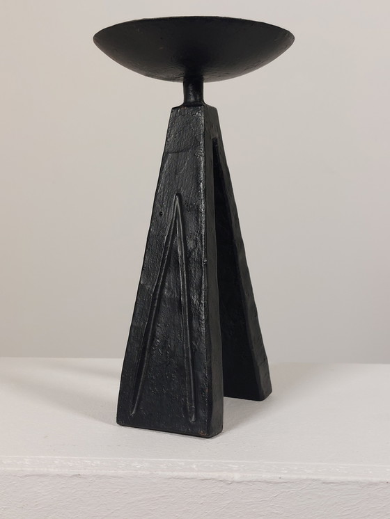 Image 1 of Vintage brutalistische heilige kandelaar, zwart