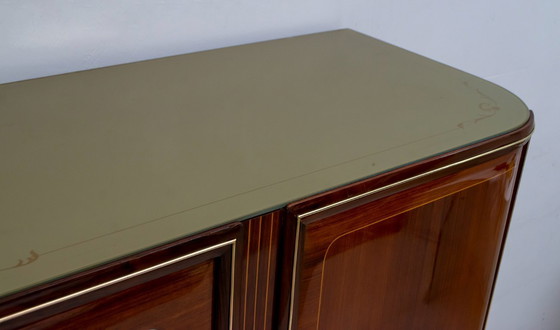 Image 1 of Cabinet de bar en acajou et laiton attribué à Gio Ponti, Italie du milieu du siècle, années 1950