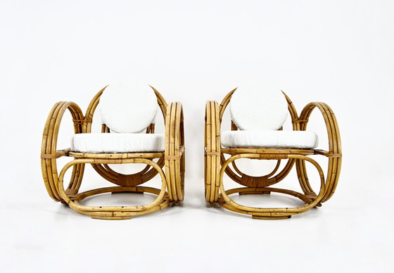 Image 1 of Pair of Italian Rattan Armchairs, 1960s