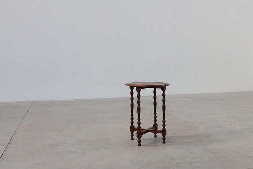 Mid-Century French Hexagonal Turned Legs Oak Side Table, France 1940s