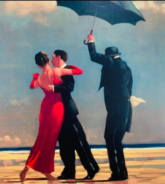 Image 1 of Jack Vettriano: "Il maggiordomo cantante". Con cornice in legno e vetro acrilico antiriflesso.