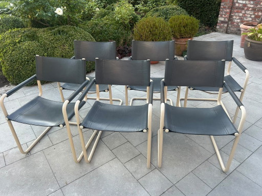 Set di 6 sedie design originali Linea Veam – Pelle grigia & struttura tubolare bianca