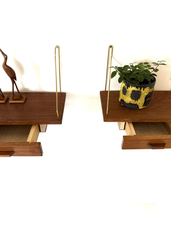 Image 1 of Set of 2 vintage Danish floating bedside tables '60s