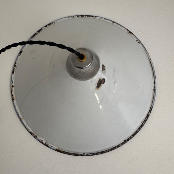 Image 1 of PAIR OF INDUSTRIAL CONICAL ENAMELED PENDANTS