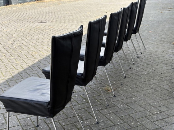 Orea Stoelen 6 Stuks – Label van den Berg, Eetkamerstoelen, Leather, Chrome (photo 15 of 17)