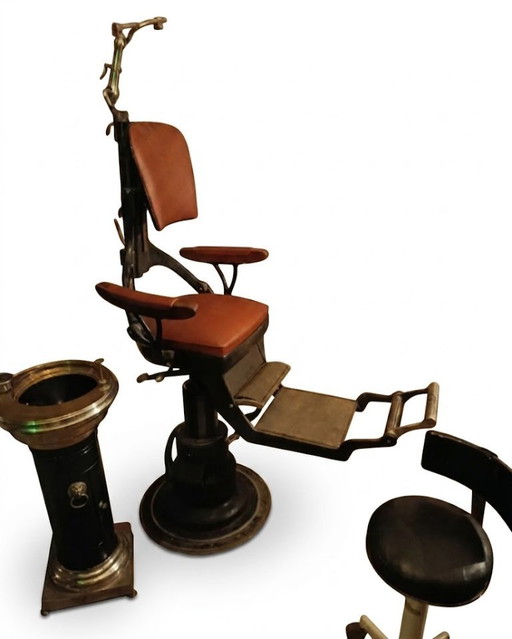 Antique Dental Office Set (Chair, Cuspidor, Stool & Instruments) – Early 20th Century Industrial Heritage