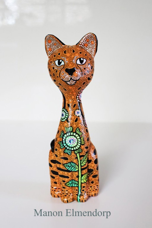 Figura original pintada a mano "Serval Cat" Nuevo Arte