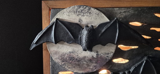 Lampe d'ambiance en céramique faite à la main représentant des chauves-souris