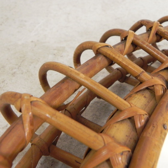 Image 1 of Ronde Vintage Spiegel Met Bamboe Rand in de Stijl van Franco Albini