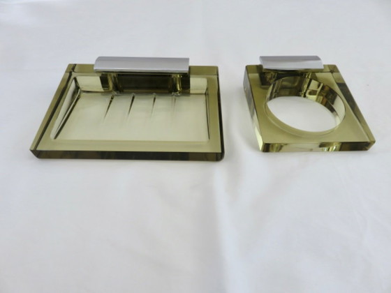 Image 1 of Wall-mounted soap dish in Murano glass and chrome-plated brass, Italy, 1970s