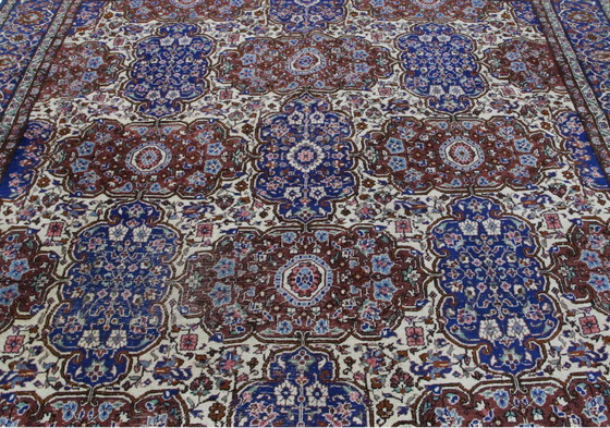 Image 1 of Toile persane originale nouée à la main à Tabriz, patine bleue, style vintage, 332 x 219 cm
