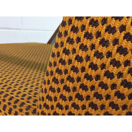 Fauteuil jaune en bois et tissu - années 1960