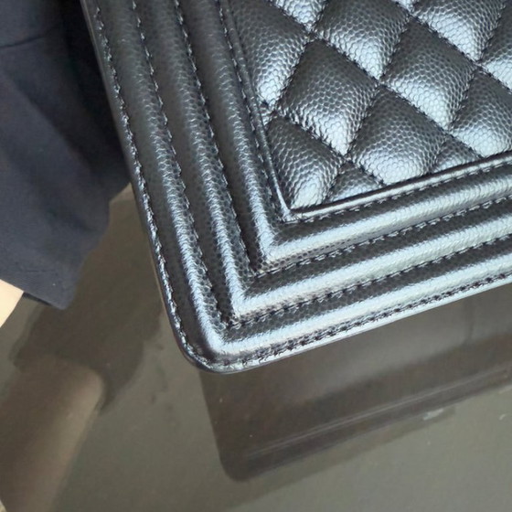 Image 1 of Chanel Boy Medium - Caivar 25CM Quilted Black Ruthenium Silver Hardware