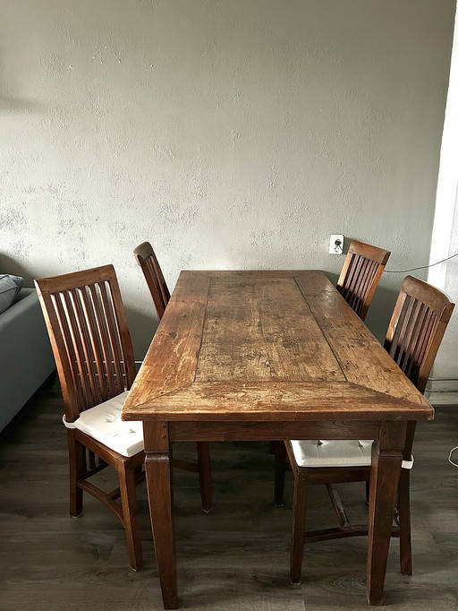 Vintage Teak Hardwood Dining Table Set