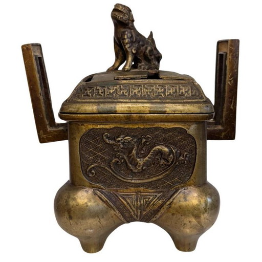 Antieke Chinese bronzen wierookbrander met draak en Foo Dog – 107 – decoratieve objecten