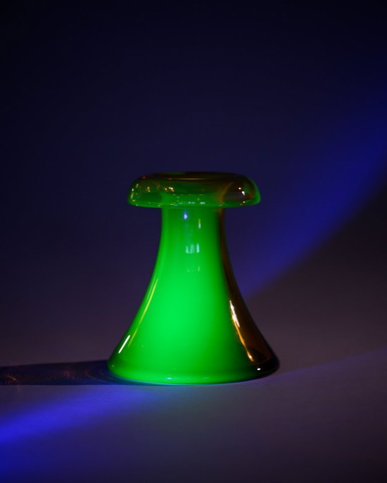 Image 1 of WMF Cari Zalloni Uranium Glass Vase Duo Space-Age Design Vintage Futurism Style