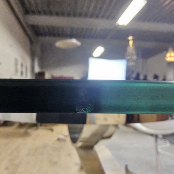 Image 1 of Vintage Frans Space Age Design Eetkamer set Boris Tabacoff Frankrijk 1970 chromen glazen eettafel + 4 leren stoelen