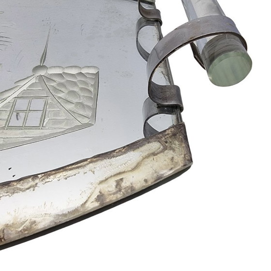 Image 1 of Bandeja de espejo tallado estilo Art Déco francés, década de 1930