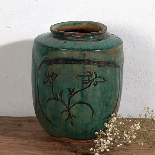 Jarrón asiático antiguo con detalles florales (c.1820) #14