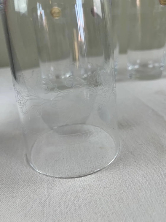 6 gravierte Gläser – Gläser & Karaffe, Crystal, Glass, Bohemian (photo 7 of 8)